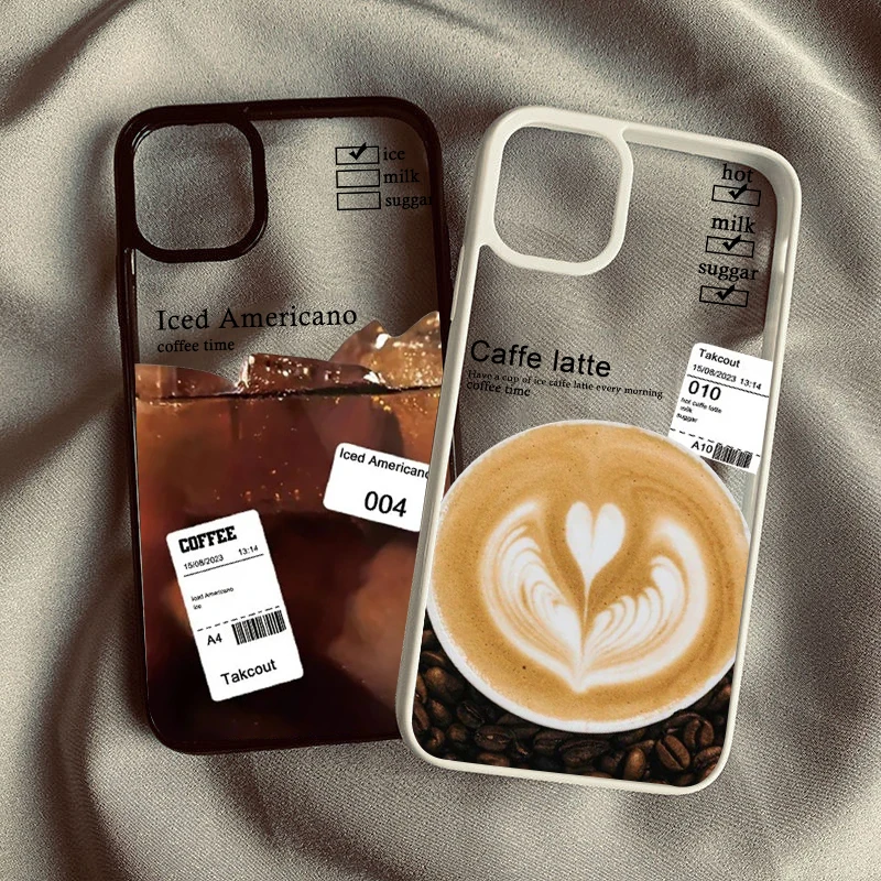 Puzdro na kávu pre kávu pre iPhone 14 Pro Max 15 16 11 11 11 12 xr 7 8 8. módne label Latte Shockproof Clear Clear Black Cover Capa