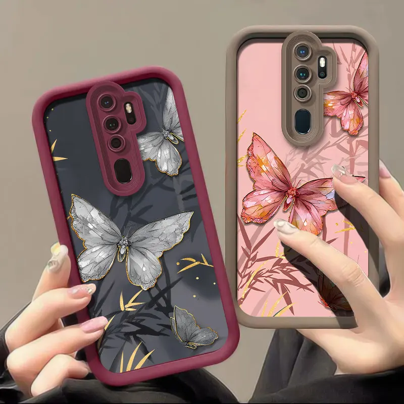 Puzdro na luxusné módne motýľ pre puzdro pre telefón Oppo A92S A93 A94 A98 A9X A7X A1 A96 A57 Ochrana šošovky Camera Silikone Soft Cover Capa