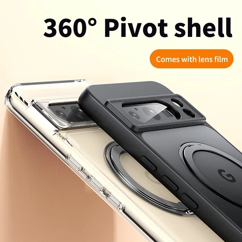Puzdro na magnetický krúžok pre Google Pixel 8 Pro Wireless Cover Cover Rotating Podporné protiknotnícke puzdrá pre pixel 8a pixel8 pixel8a