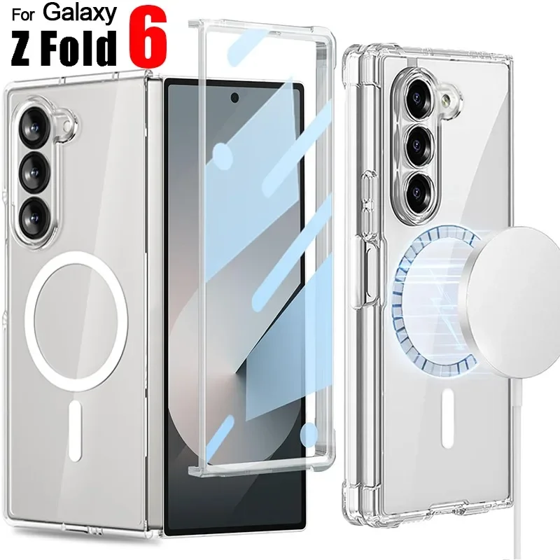 Puzdro na magnetický mobilný telefón pre Samsung Galaxy Z Fold 6 Clear Shockproop Atter Cover Wireless nabíjanie Magsafe Shell pre Zold6