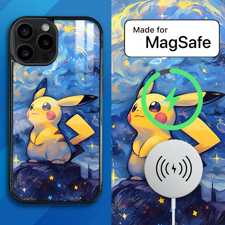 Puzdro na olejomaľbu Pokémon pre iPhone 16 15 14 13 12 11 Pro Max Plus Mini Magsafe Mirror Wireless Magnetic Cover