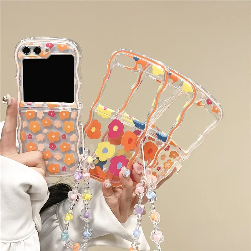Puzdro na oranžový kvetinový telefón pre Samsung Galaxy Z Flip 6 5 4 3 Ochranný zadný kryt pre Zflip4 Zflip5 Zflip6 Pase Shell
