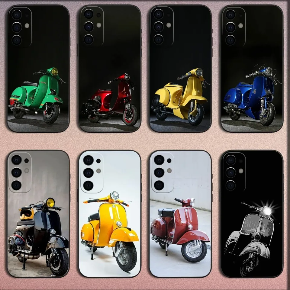Puzdro na priestoru Scooter Moto Pase v-Evespa pre Samsung S25, S24, S21, S22, S23, S30, Ultra, S20, Plus, Fe, Lite, poznámka, 10,9,5 g čierneho mäkkého krytu