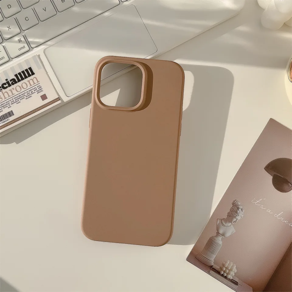 Puzdro na tekutý silikónový telefón pre iPhone15 14 13 12 Pro Max, Brown Burgundone Purple Pink Ružová celotelová obrazovka Ochranný kryt fotoaparátu