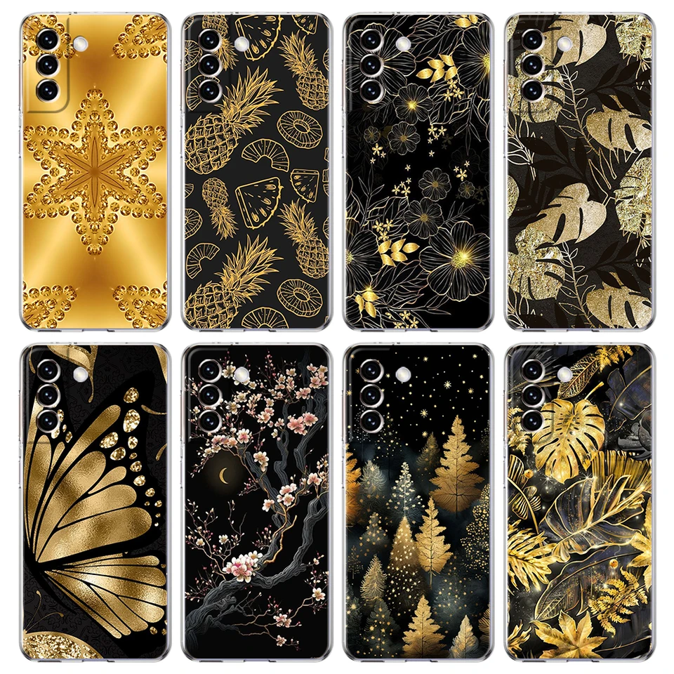 Puzdro na telefón Gold Foil Art pre Samsung Galaxy S23 S20 Fe S22 S21 Ultra M21 M22 M32 S10 S10E S9 S8 Plus 5G Transparent Shell Capas