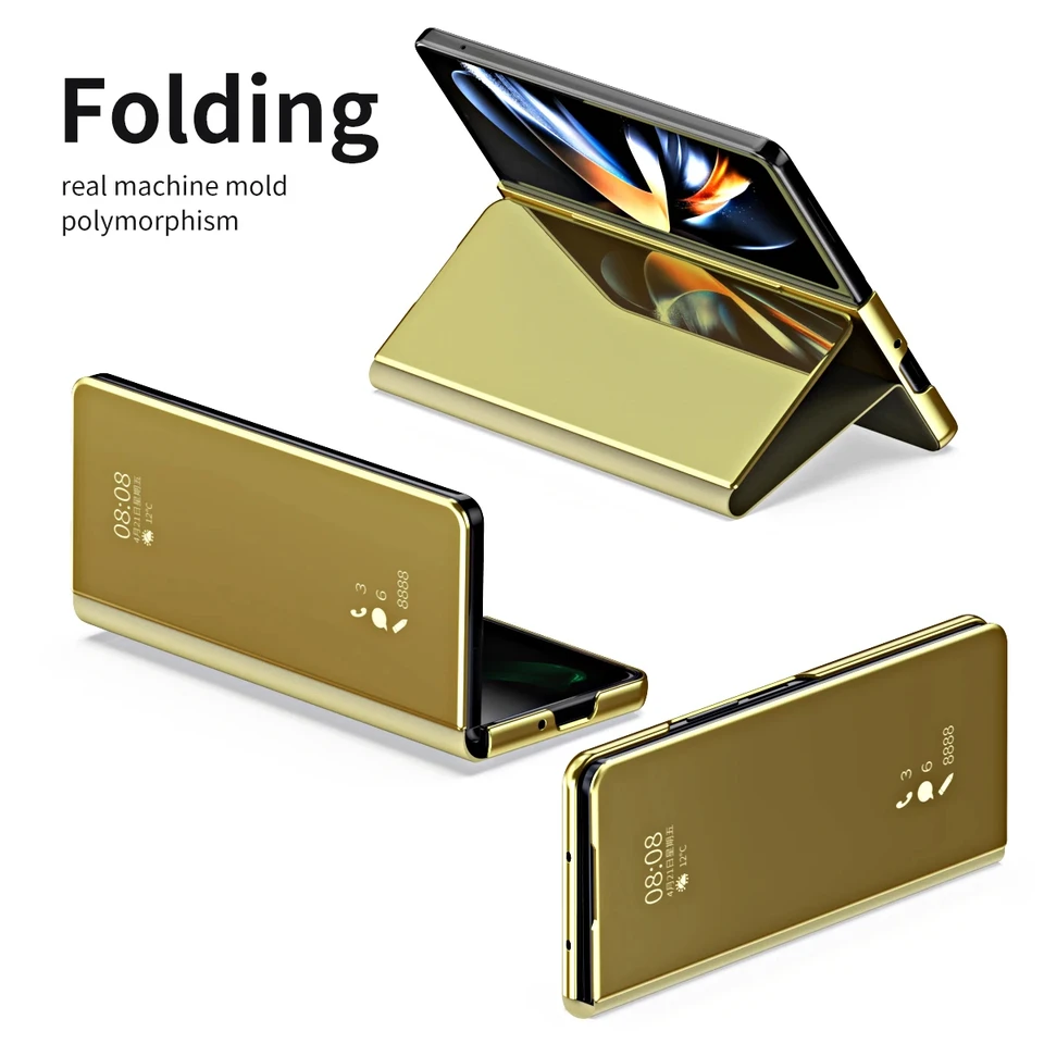 Puzdro na telefón inteligentného okna pre Samsung Z Fold6 5 4 3 2 2 Platné zrkadlo kožený kryt pre Samsung Z Zložené 5-násobné 4 5G Flip-free Odsca
