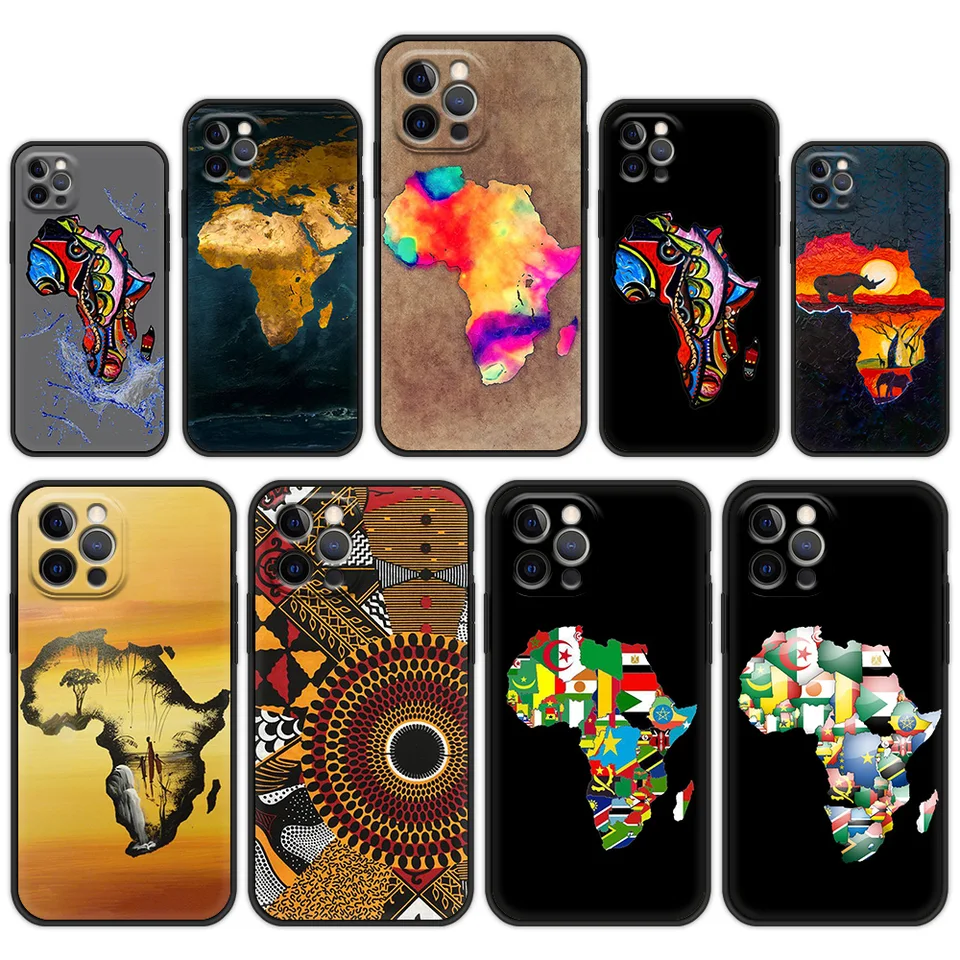 Puzdro na telefón pre iPhone 13 15 14 12 11 Pro Max XR x SE XS 7 8 Plus luxusný iPhone13 Silikónový kryt Africa Geografia Maľovaná