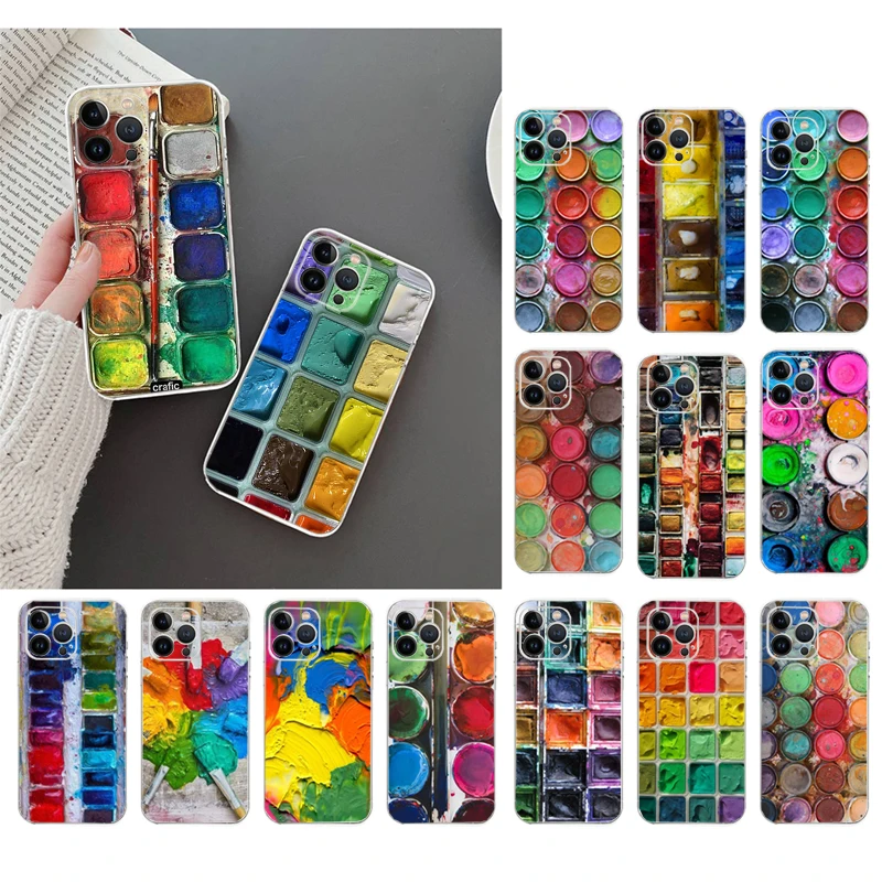 Puzdro na telefón pre iPhone 16 15 14 Pro Max 16 15 14 13 12 12 Pro 15Plus iPhone 11 Watercolors Palet Palette Maľba shell