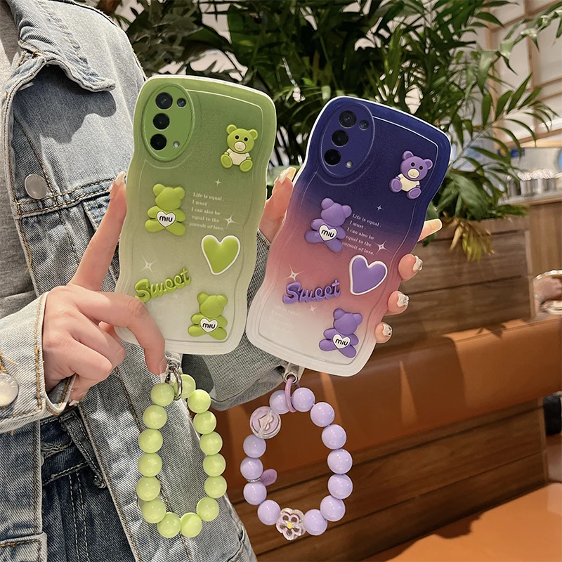 Puzdro na telefón pre OPPO A74 OPPO A72 OPPO A71 OPPO A83 WAVY Gradient 3D SWEET Bear Ručné remienok Ochrana náramkov