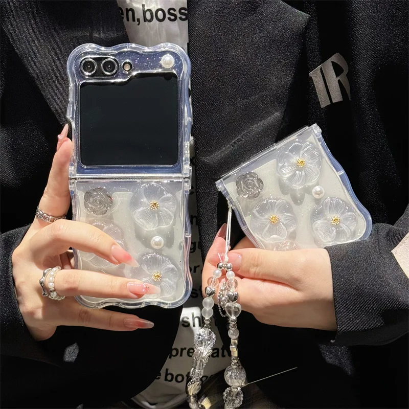 Puzdro na telefón pre Samsung Galaxy Z Flip 3 4 5 Case 3d Rose Flower Wave Wave Clear Shockproof Cover pre Samsung Z Flip5 Zflip5