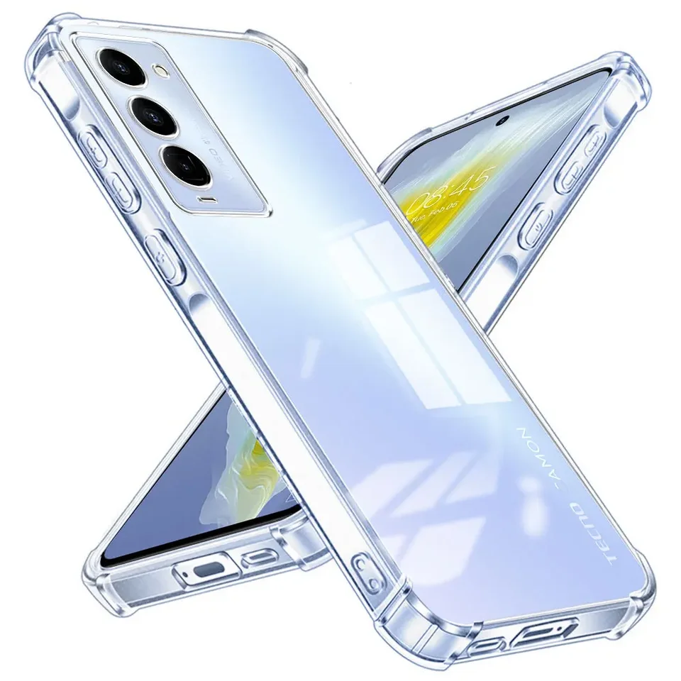 Puzdro na telefón pre Tecno Camon 18p 18 Premier Shock -odolný prípad pre Tecno Camon 15 Air 12 Pro Transparentný mäkký silikónový zadný kryt