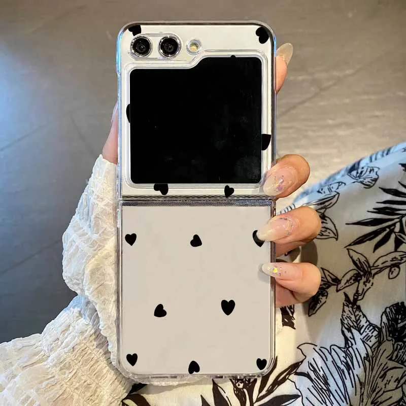 Puzdro na telefón s jednoduchým štýlom Love Hearts pre Samsung Galaxy Z Flip 6 5 4 3 Clear Tvrdý skladací kryt pre Samsung Z flip6 flip5 flip4