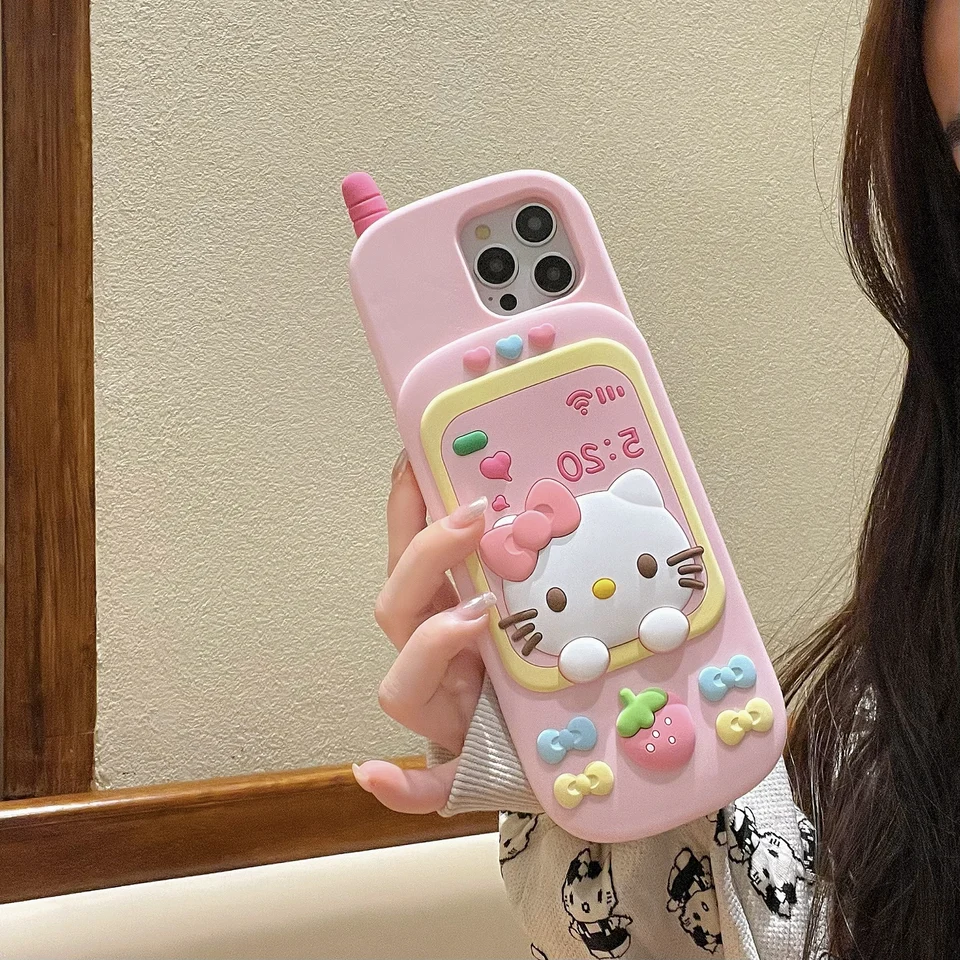 Puzdro na telefón sanrio Hello Kitty pre iPhone 16 15 14 13 Promax Kawaii dvojvrstvová ochrana proti prevencii kvapiek s KT Pendant