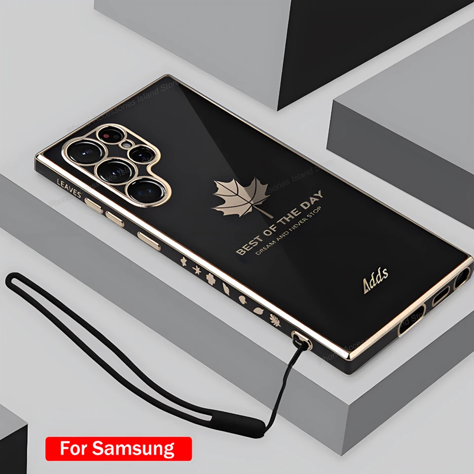Puzdro na telefónne listy z javora pre samsung galaxy S23 S22 S21 S20 Fe S10 Poznámka 20 Ultra 10 plus silikónové pokovovanie krytu lano