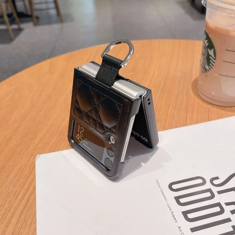 Puzdro na telefónny prsteň pre telefón Samsung Galaxy Z Flip 5 4 3 Flip5 flip4 flip3 5G PU Leather Shock -odolný ochranný kryt