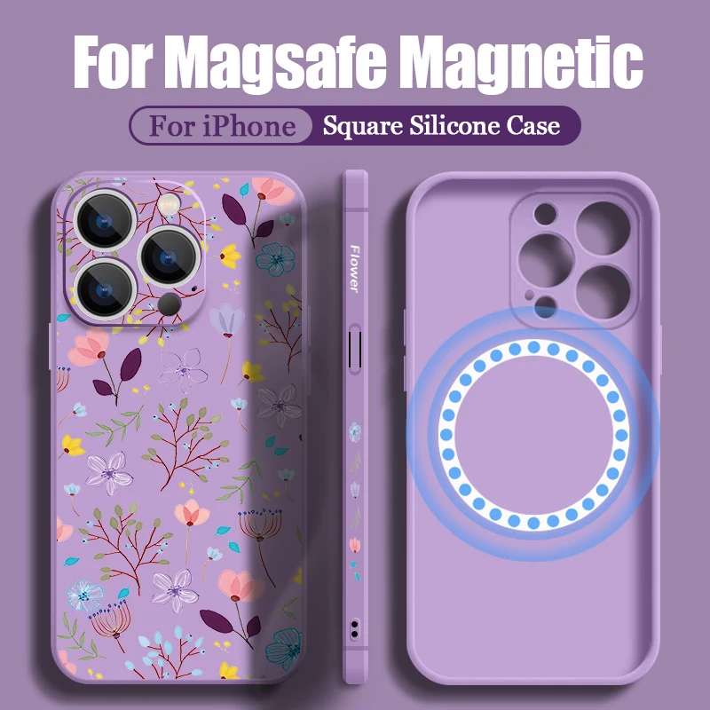 Puzdro na telefónny vzor pre iPhone 16 15 14 13 12 12 Pro Max 11 Magnetic pre Magsafe Wireless Nabíjanie Liquid Silikone Cover