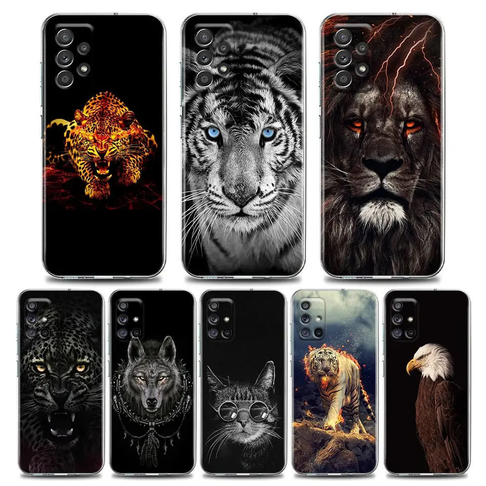 Puzdro na vlk Lion pre Samsung Galaxy A55 A35 A06 A52 5G A53 A72 A53 A15 A51 A33 A32 A22 A23 Cover Eagle Tiger Jaguar Panther