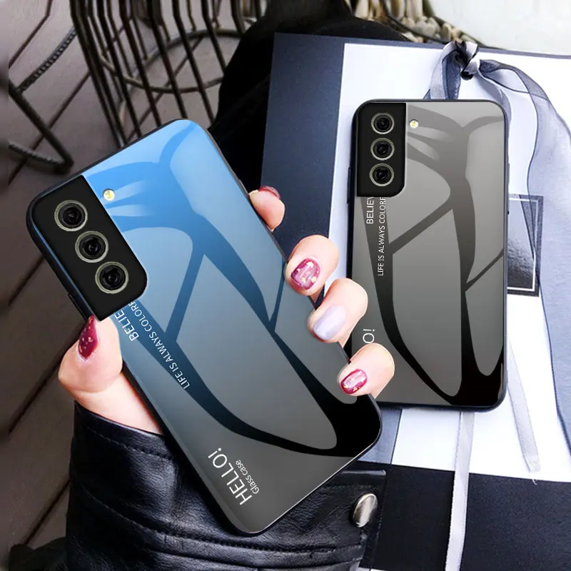 Puzdro o temperovanom skle pre Samsung Galaxy S21 Fe S21FE 5G Gradient Ochranný kryt uhlíkových vlákien pre ochrancu krytu Samsung S21FE
