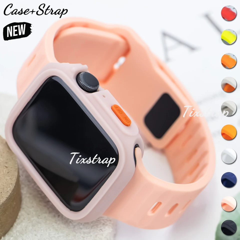 Puzdro+popruh pre Apple Watch Band Ultra 2 49 mm 42 mm 44 mm 40 mm Silikónový náramok TPU Case Iwatch Series 9 8 7 6 SE 5 4 45 mm 41 mm