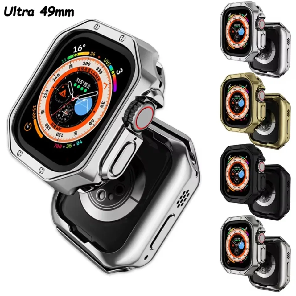 Puzdro pre 49 mm pre Apple Watch Ultra Soft TPU Bumper Chráni kryt pre IWATCH 49 mm titánový farebný rám CABUR OBRAZOVANIE PRÍSLUŠNÍCTVO