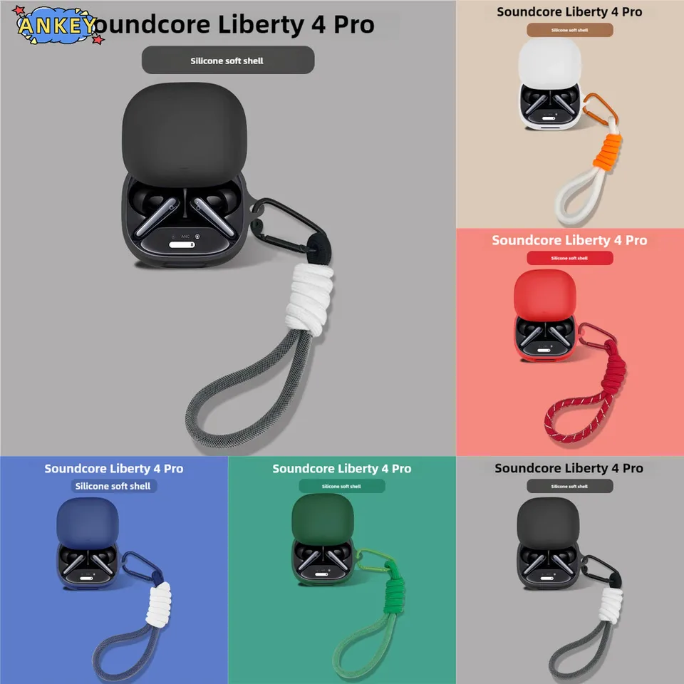 Puzdro pre Anker Soundcore Liberty 4 Pro Soft Soft Cover Shells Liberty4pro Nylon Lanyard Ruckve Ručné lano popruh Príslušenstvo