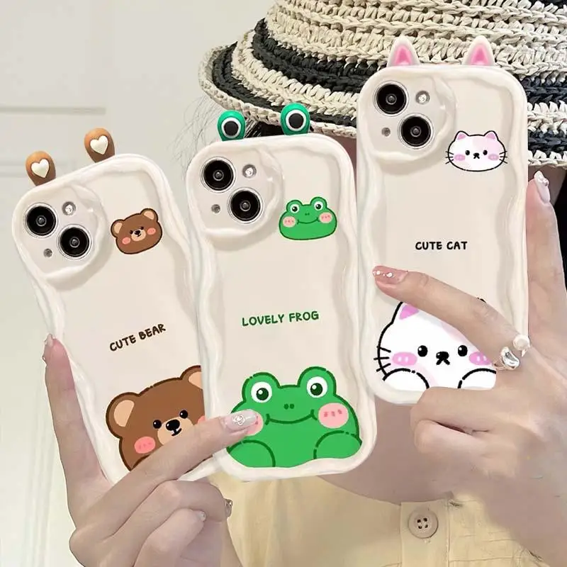 Puzdro pre Infinix Hot 30i 30 12 9 20 Play 20i Smart 6 Plus 6 HD 7 Cover Frog Eyes Cat Uši Wavy Edge Shockasive odolný