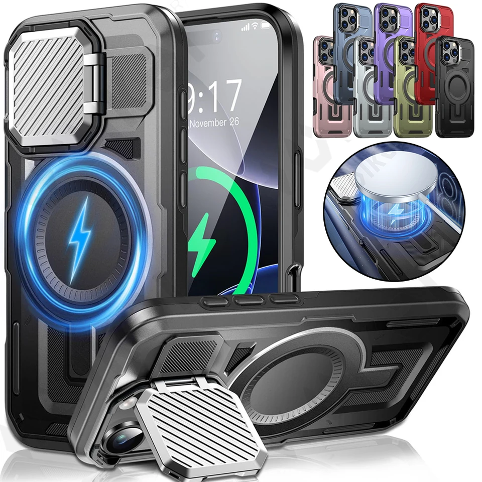Puzdro pre iPhone 16 15 14 13 13 12 11 Pro Max MAX Magnetic Military Rugged Rugged Kov so stojanom COMERACT Protictive Cover