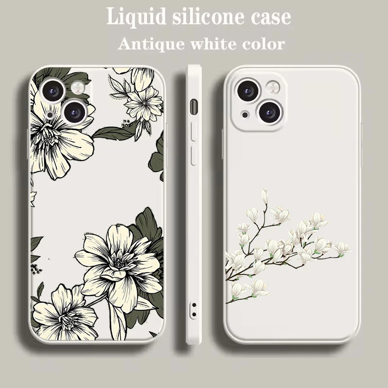 Puzdro pre luxusné farebné telefónne pre iPhone 15 14 13 12 Mini 11 Pro Max xs x xr SE 7 8 plus mäkký kvet béžového kvetinu béžovej
