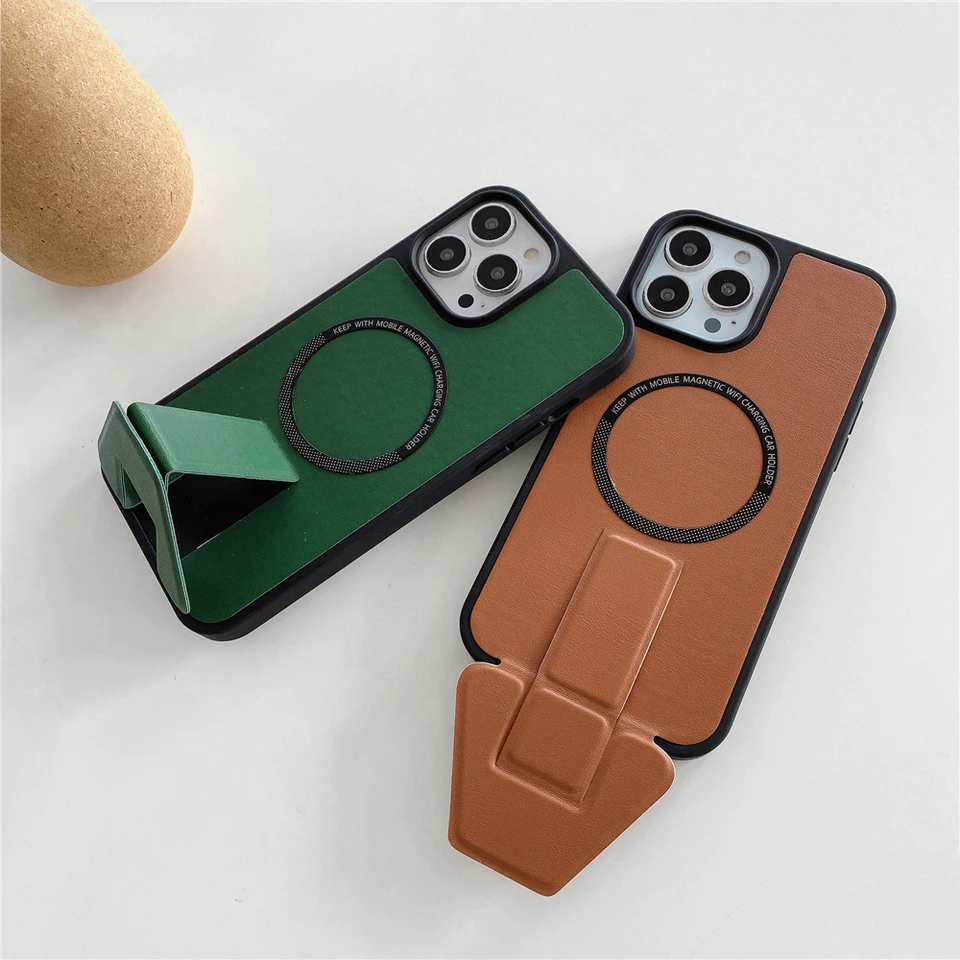Puzdro pre luxusné kožené skladby pre iPhone 14 Pro Max 15 13 12 11 xr xs x pre magsafe magnetické bezdrôtové nabíjanie nárazuvého krytu