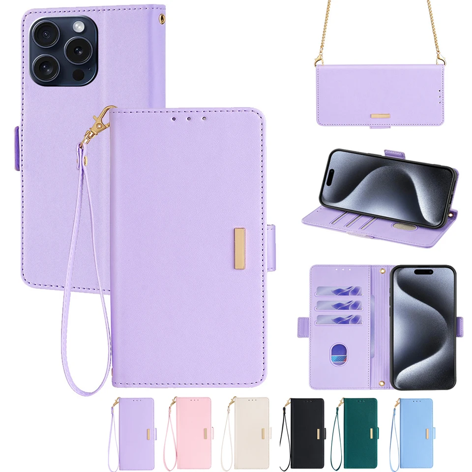 Puzdro pre luxusné kríženie pre peňaženku pre Vivo X100 PRO X90 X80 Lite X70 X60 X50E X50 Kovové reťazové reťazové kožené šnúrka Flip Book Cover Funda