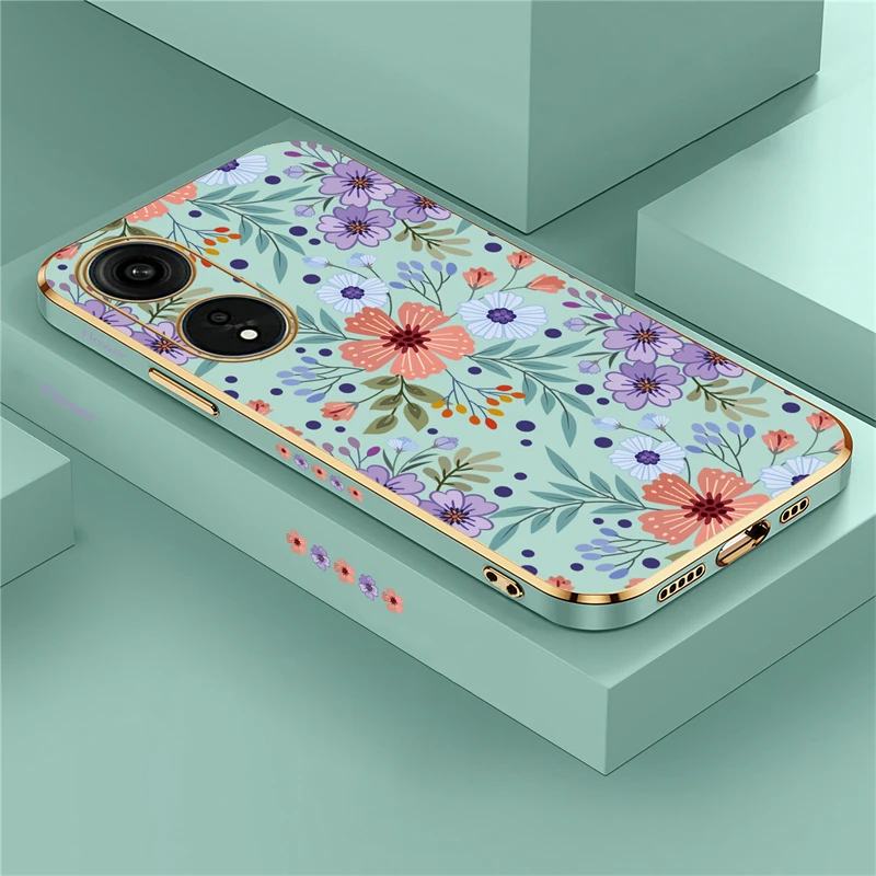 Puzdro pre luxusné pokovovanie telefónu pre OPPO A98 A58 A38 A78 A76 A36 A83 A91 A92 A93 A94 A37 A39 A39 A59 SOCKOPPORPLE Flowers Pattern STACK COPLY