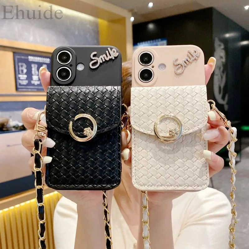 Puzdro pre peňaženku pre Samsung Galaxy S24 Fe S25 Ultra S21 S22 S23 Plus A36 A16 Diamond Crossbody Strap Lanyard Metal Cover kožená taška