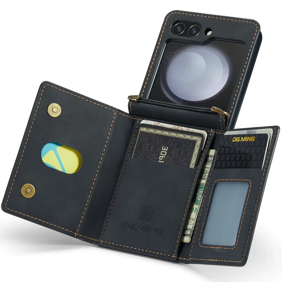 Puzdro pre peňaženku pre Samsung Galaxy Z Flip 6 5 4 3 prémiový kožený kryt chrbta Magnetika s vreckom na držiak karty