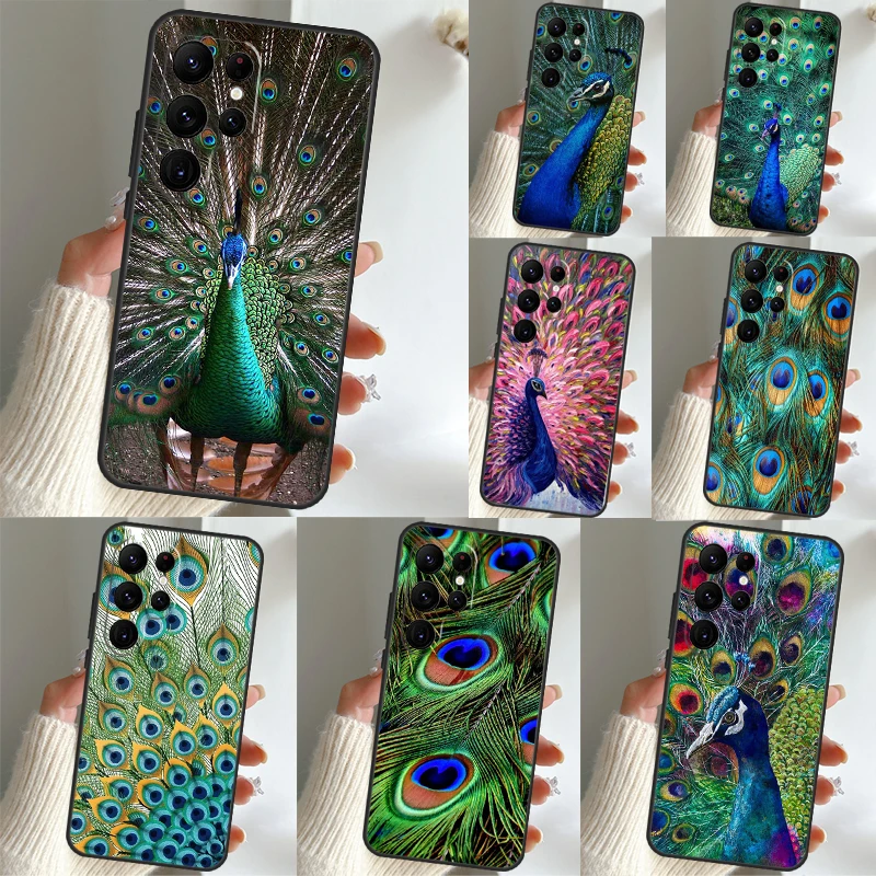 Puzdro pre pávový vzor pre Samsung Galaxy S23 S22 Ultra Plus S20 S21 Fe S9 S10 POZNÁMKA 10 PLUS 20 Ultra Cover
