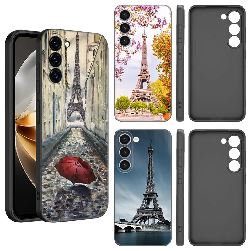 Puzdro pre telefón Eiffel Tower Paríž pre Samsung Galaxy S20 S21 S23 Fe S22 Ultra S10E S10 Lite S8 S9 Plus S7 Edge Black Silikone Cover
