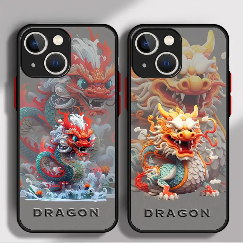 Puzdro pre telefón pre Apple iPhone 11 16 Prípad 8 14 12 Pro 15 7 8Plus 13 Mini XS X XR Luxury Fundas Cover Cover Cute Style Guardian Dragon