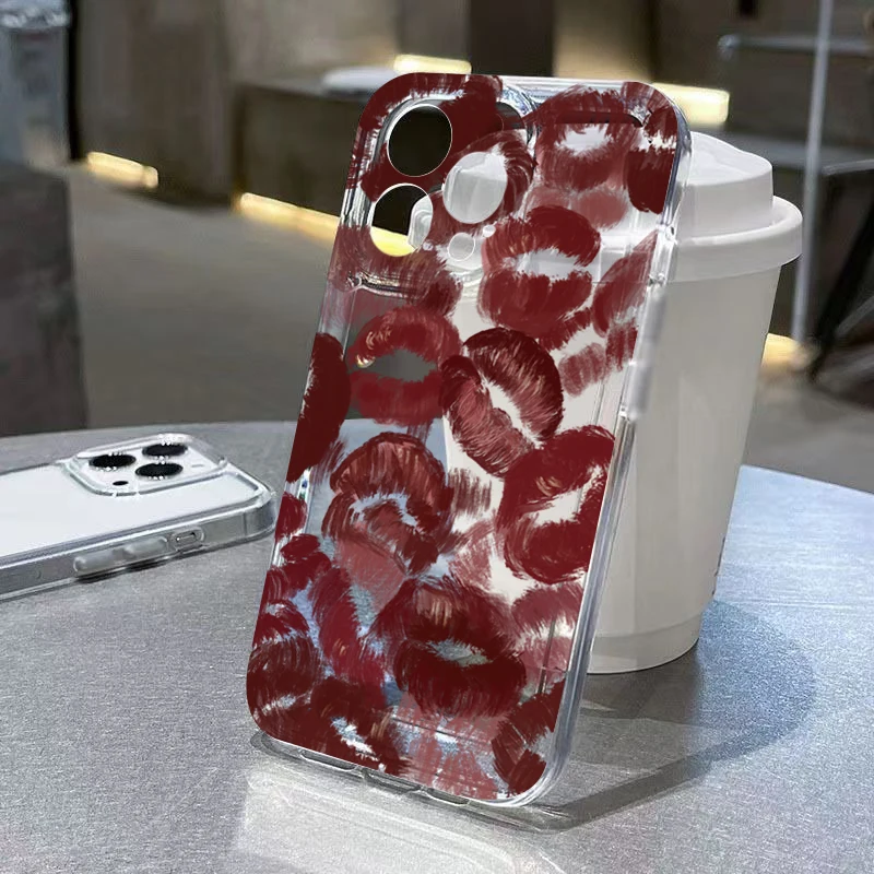 Puzdro pre telefón pre Xiaomi Redmi 12 13 13C 4G Redmi Note 13 12 Pro Plus 5G 12S 11S 11 10 Sexy dievča Červené pery Priehľadný kryt
