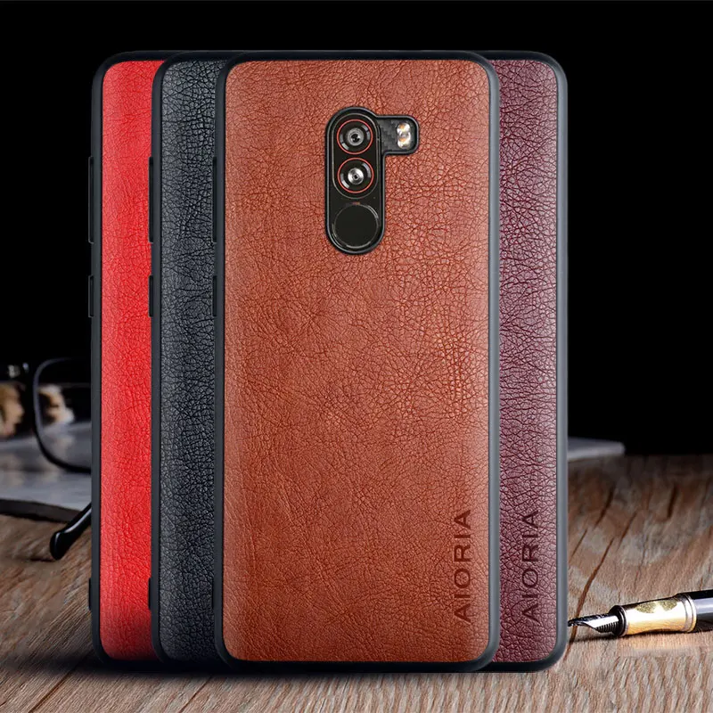 Puzdro pre Xiaomi POCOPHONE F1 Funda Luxusné vinobranie kože kože Coque s mäkkým tvrdým krytom TPU pre Xiaomi POCOPHONE F1 CASE CAPA