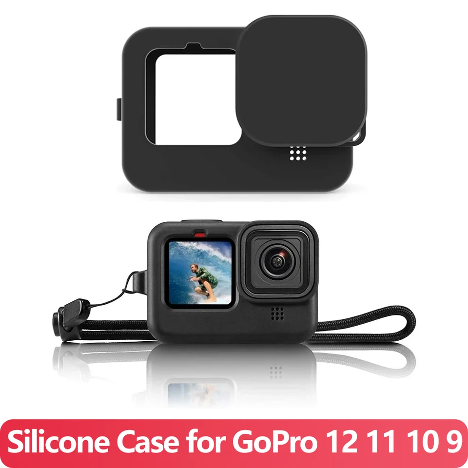 Puzdro s modrými silikónovými rukávmi Čierny kremíkový ochranný kryt puzdroch šošovky zakryte lana šnúrku pre GoPro Hero 12 11 10 9 Príslušenstvo