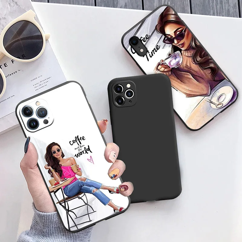 Puzdrá o mäkkých telefónoch pre iPhone 14 15Pro 13 Pro Max 12 11 Mini 7 8 15 6s Plus SE xs xr x super dievča Boss Black Matte Cover