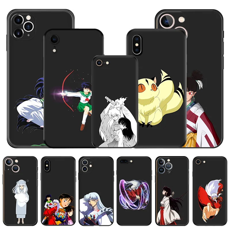 Puzdrá o mäkkých telefónoch pre iPhone 16 15 14 13 12 11 Pro XS Max Mini XR 7 8 Plus 16Promax Inuyasha Cute Sesshoumaru Black Matte Cover