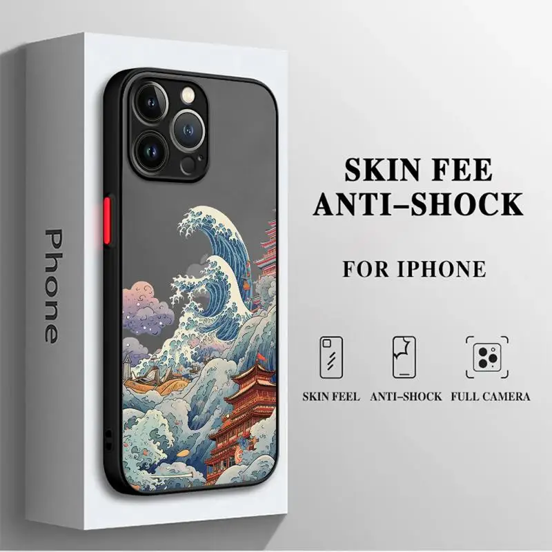 Puzdrá telefónov pre Apple iPhone 11 16 Prípad 8 14 12 Pro 15 7 8Plus 13 Mini XS X XR Luxury Fundas pokrýva japonská krajina maľba
