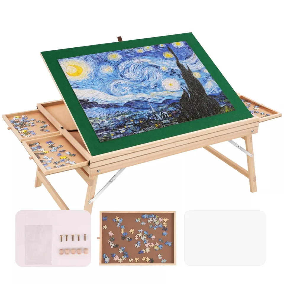 Puzzle Tabuľka 1500 Prenosná nastaviteľná drevená skladací stôl Zahrnatá zásuvka na nohy