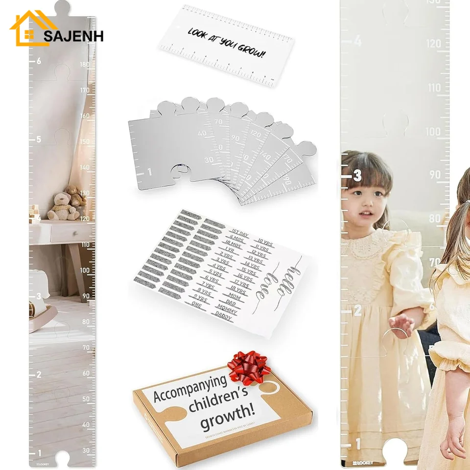 Puzzle zrkadlové rastové grafové pravítko rozbitie nepriestrelnej akrylovej výšky merania zrkadla na stenu dekorácie na zrkadlo celého tela zrkadlo