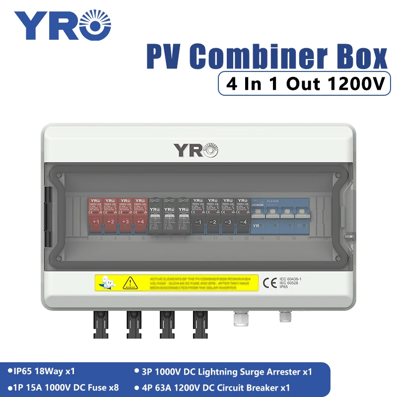 PV Combiner Box 4 Vstup 1 Výstup DC1200V Solar Photovoltaic s ochranou bleskov poistka MCB SPD Waterproof Box IP65 18 -a
