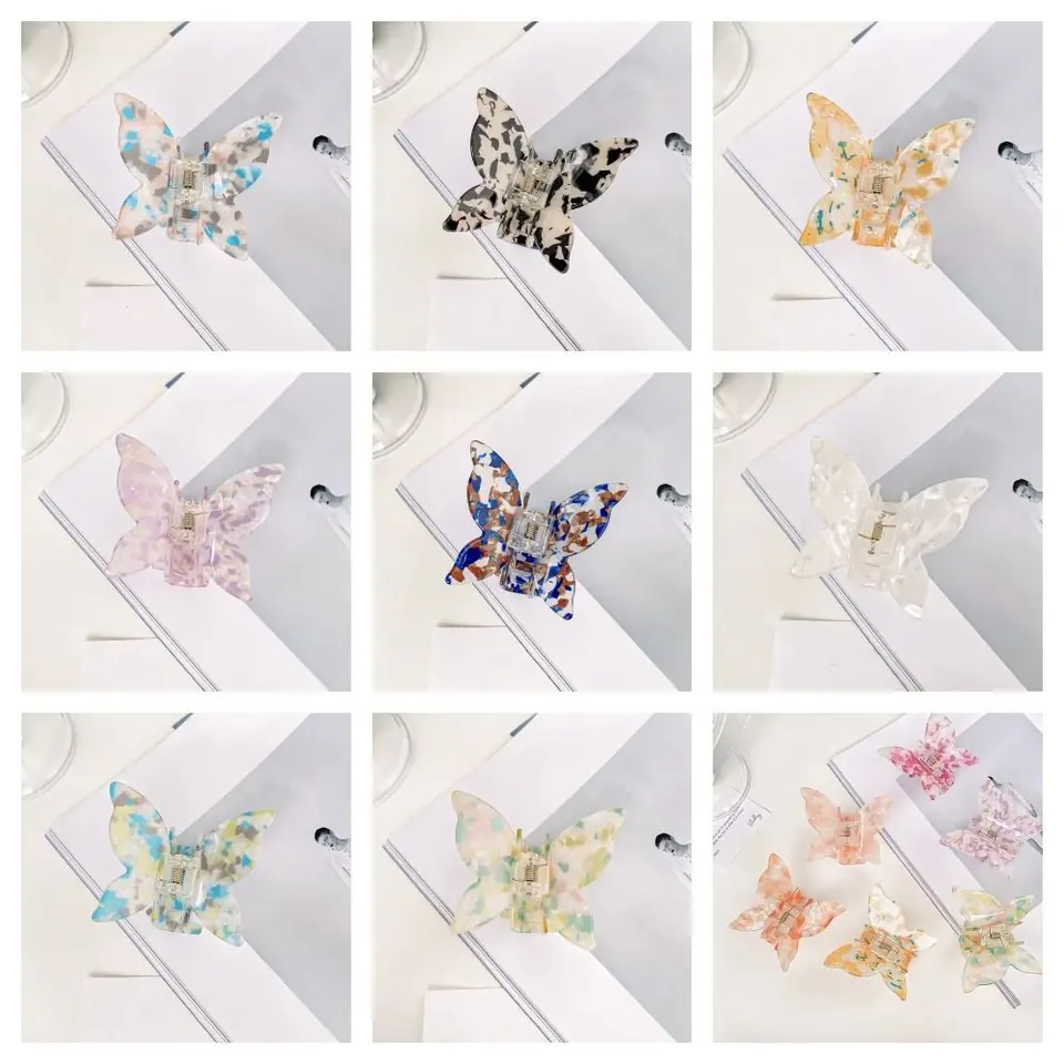 PVC acetát Butterfly vlasy pazúry farebný kórejský štýl retro vlasy krabia krabia iluzórna farebná čela hlavy sladký klip