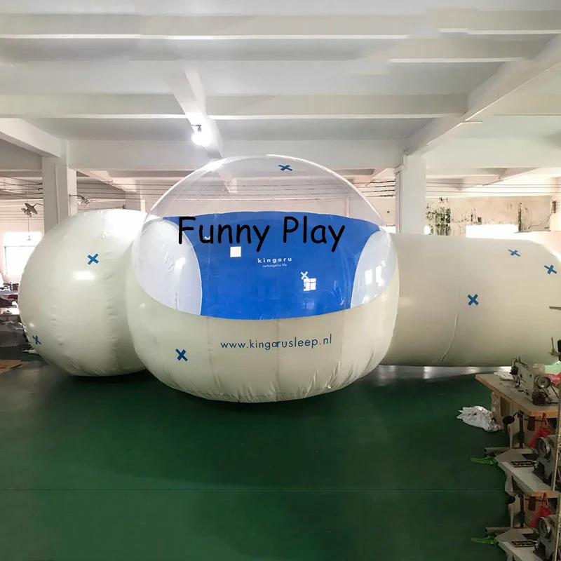 PVC Bubble Camping Stan s 2 tunelovou podporou vonkajšieho kempingu Clear Igloo nafukovací bublinový trávnik s 2 tunelami pre rodinu