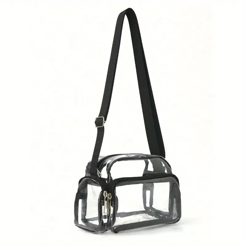 PVC Clear Crossbody Ramer Bag Vodotesný priehľadný priehľadný batoh s viacerými vreckovými dizajn nastaviteľný popruh vonkajšie cestovanie
