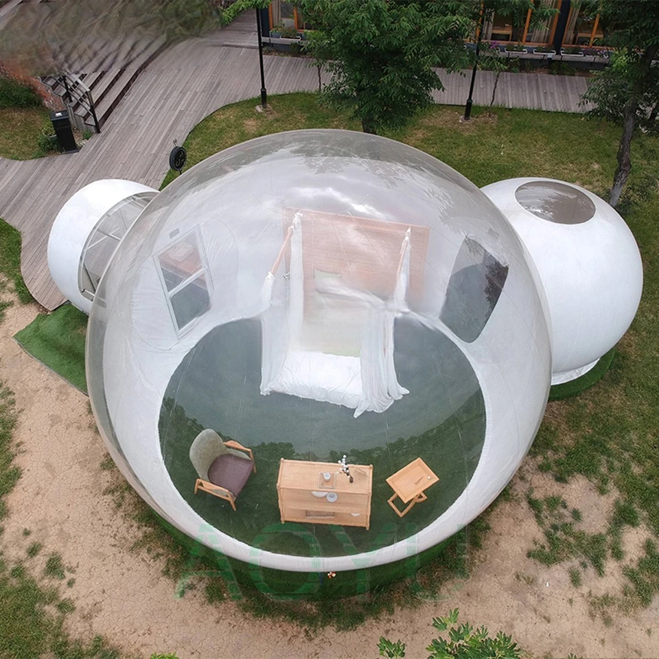 PVC nafukovací bublinkový stan s tunelskou kúpeľňou pre jogu Training Clear House Desať vonkajšie dUrablety Dome Kemped Camping Hotel