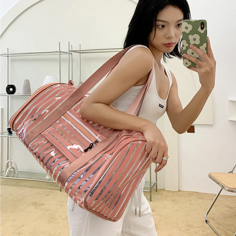 PVC Outdoor Sport Baping Bag Ženy Priehľadné vodotesné ramenné kabelky cestovná telocvičňa Multifunkcia Crossbody Bag X244D